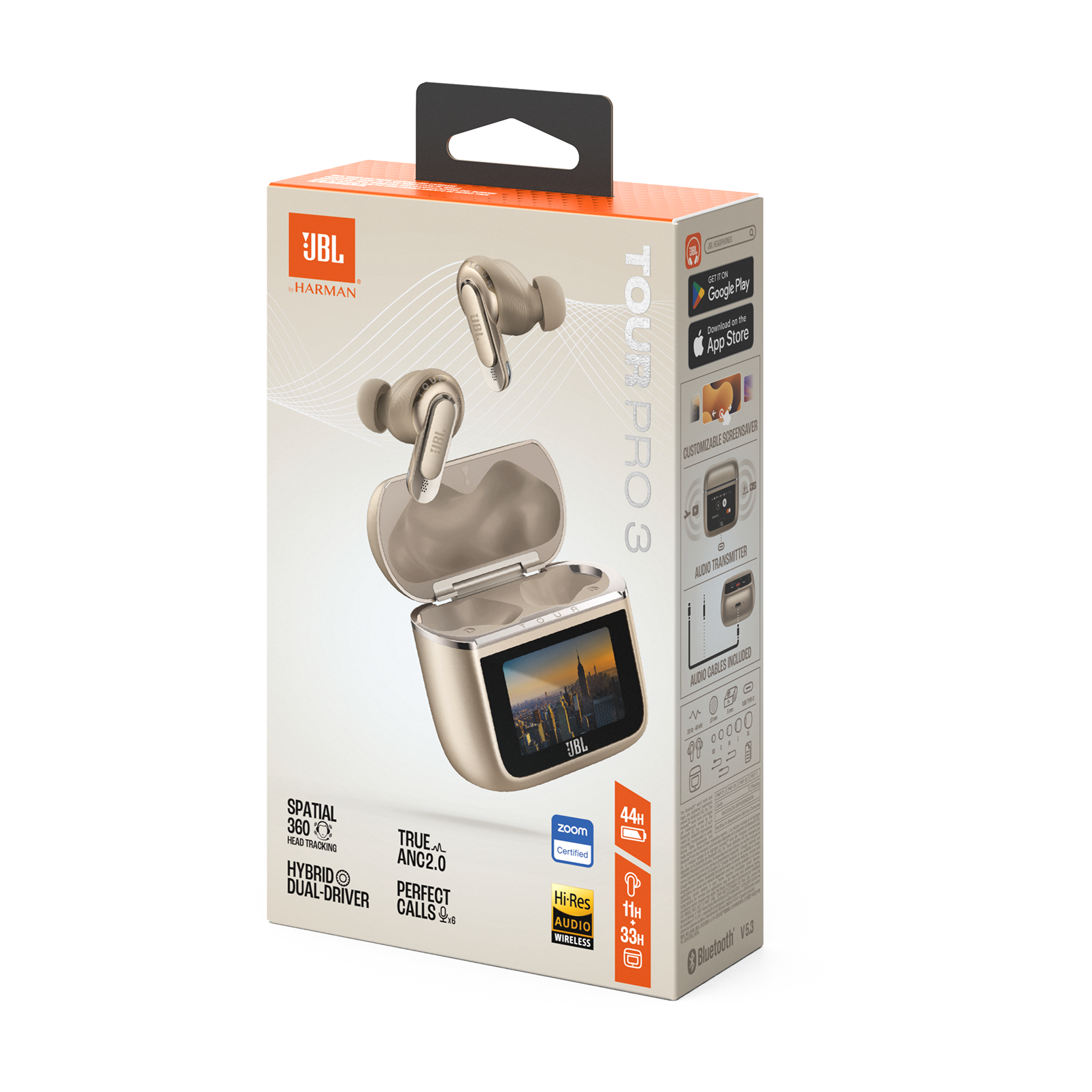JBL Tour Pro 3 - Latte - True Wireless Noise Cancelling earbuds with Smart Charging Case&trade; - Detailshot 15